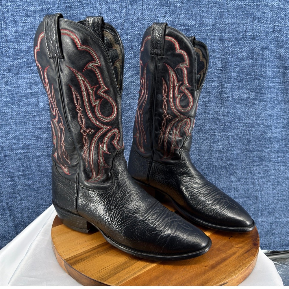 Nocona Mens Size 10D Black Classic Outdoor Leather Western Cowboy Pull On Boots